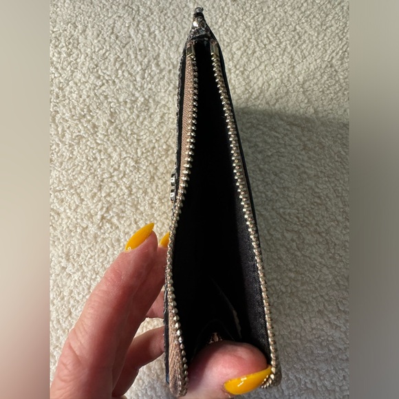 Kate Spade Odette Zip Card Holder Wallet Silver Black Glitter Keychain NWOT - Picture 6 of 7